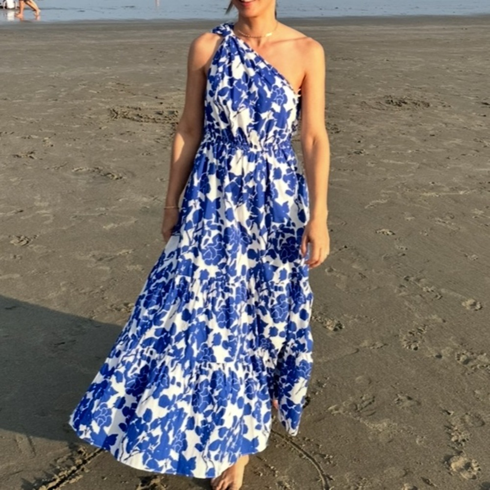 Hyacinth House by Tuckernuck Blue Floral One Shoulder Sybil Maxi Dress sz XS